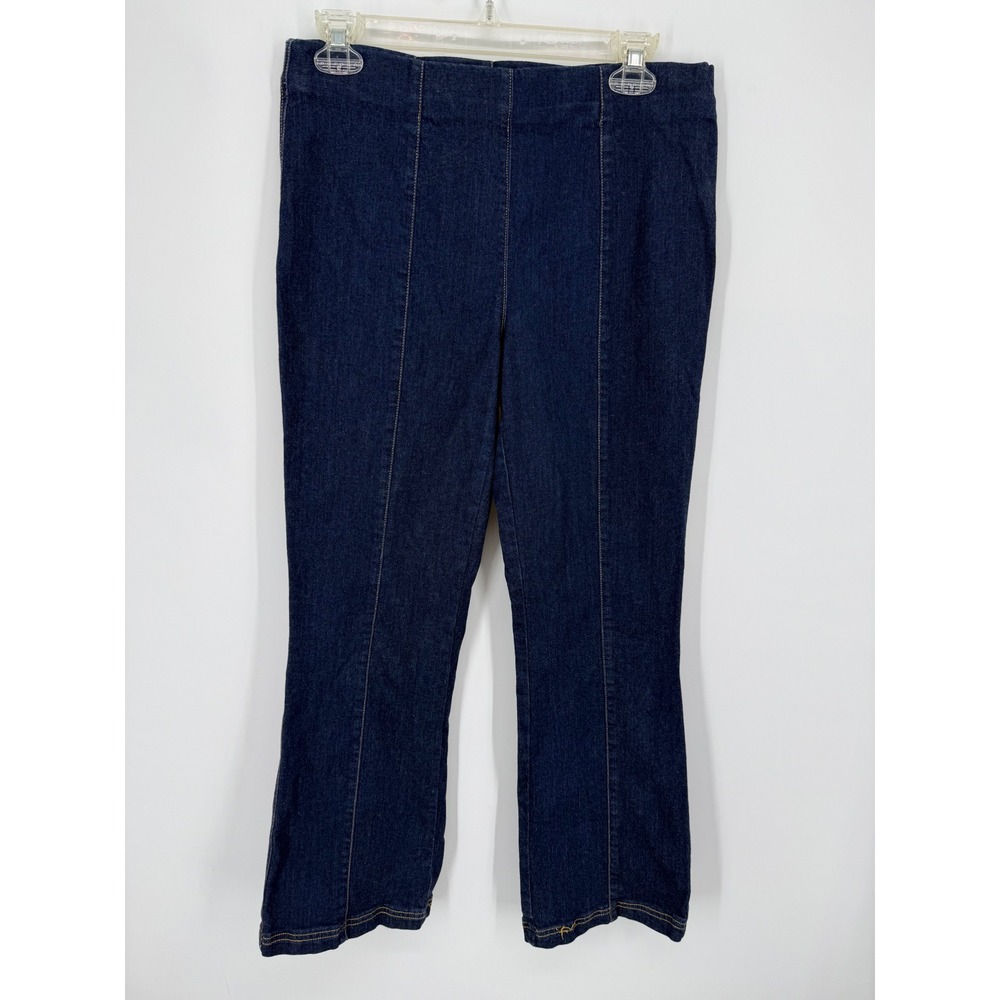 Intro Love the Fit Jeans Women 8P Dark Blue Stretch Seam Pull On Festival Boho